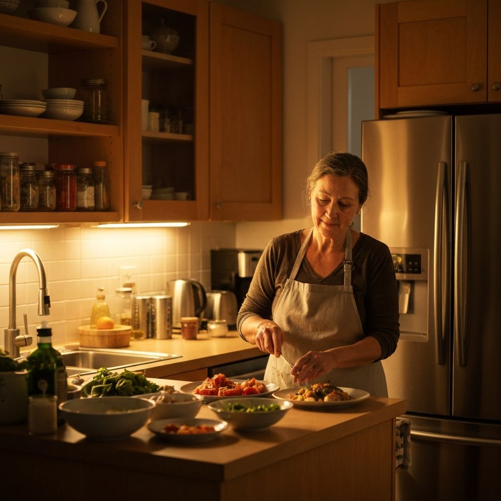 Evening dinner preparation in home kitchen